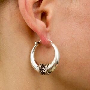 NEW- 925 Sterling Silver Tribal Hoop earrings